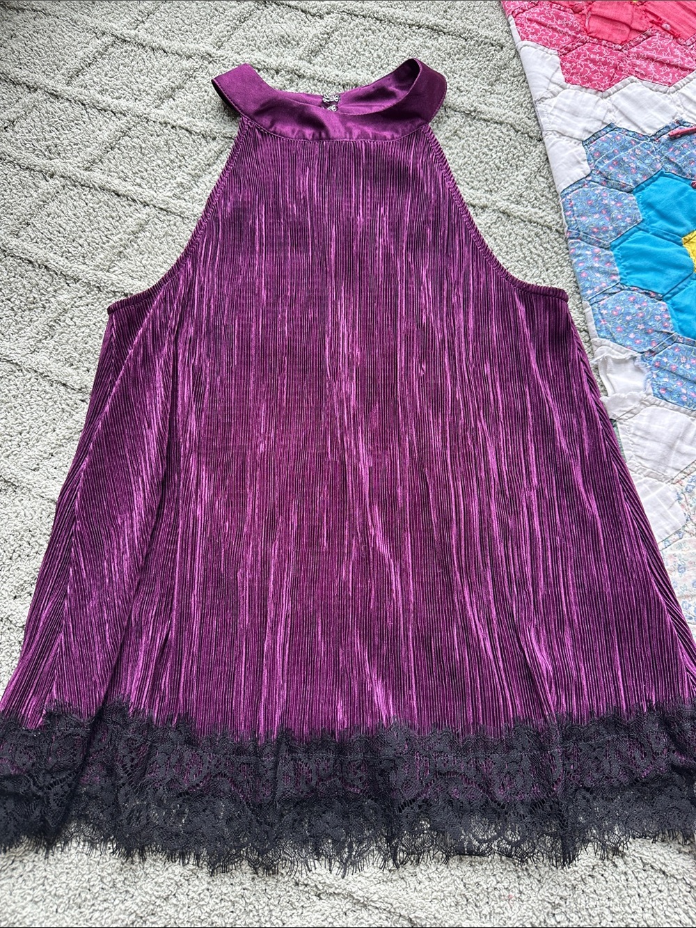 Simply Styled Purple Velvet Halter Tank with Black Lace Trim